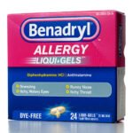 "Miami, USA - March 13, 2012: Benadryl Allergy 24 Liqui-Gels capsules. Benadryl brand is marketed by Johnson & Johnson subsidiary McNeil Consumer Healthcare."